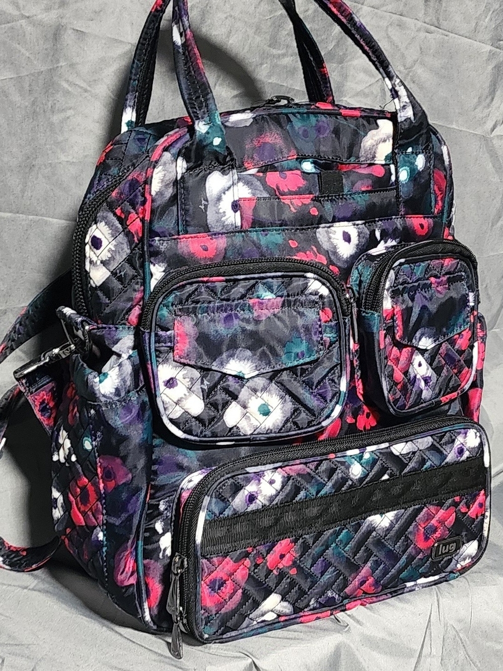 NWOT Lug Mini Puddle Jumper Pink & Black Multi Pocket Shulderbag Crossbody Purse